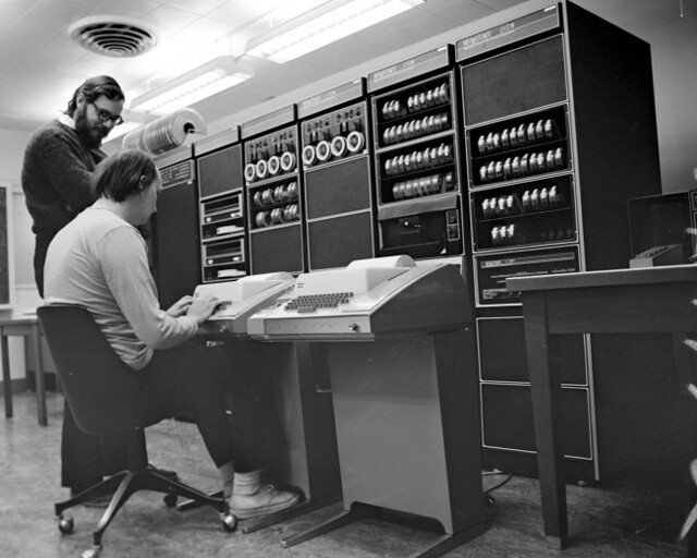 Ken Thompson and Dennis Ritchie in front of DEC PDP-11